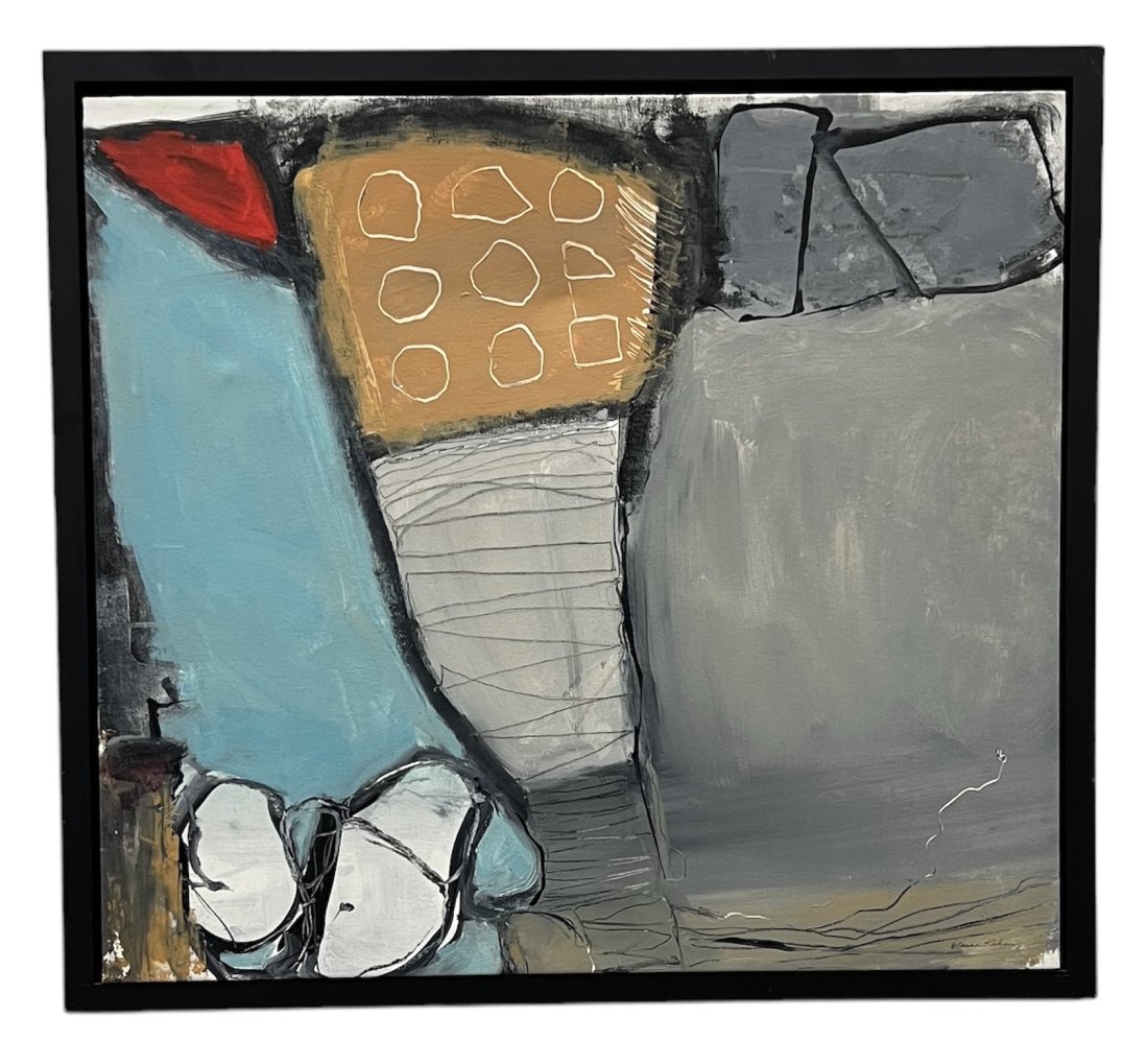 ELAINE KHAN (20th c, American) Florida Artist, Abstract: Acrylic on canvas 33 x 30 in, 36 x 33 in (framed)