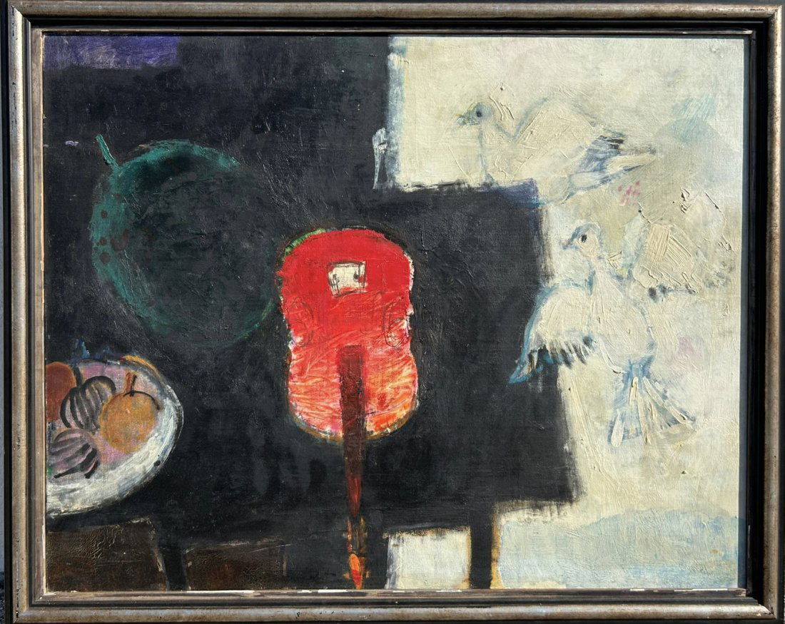 Mid-Century French School Abstract Painting, Unsigned Paris Gallery Label (1 of 6)
