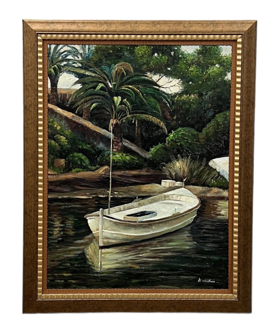 K. Hillman (20th c, Florida) Large Boat In Mangrove Nautical Painting (1 of 3)