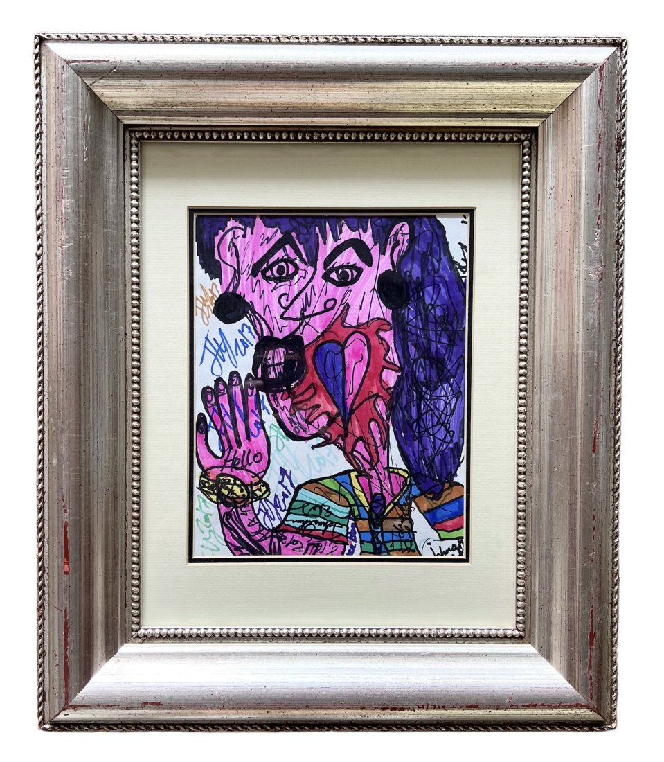 JONATHAN EDDY (20th c, California) Outsider art: Marker on paper 9.5 x 7.5 in (sight), 19 x 16 in (framed)
