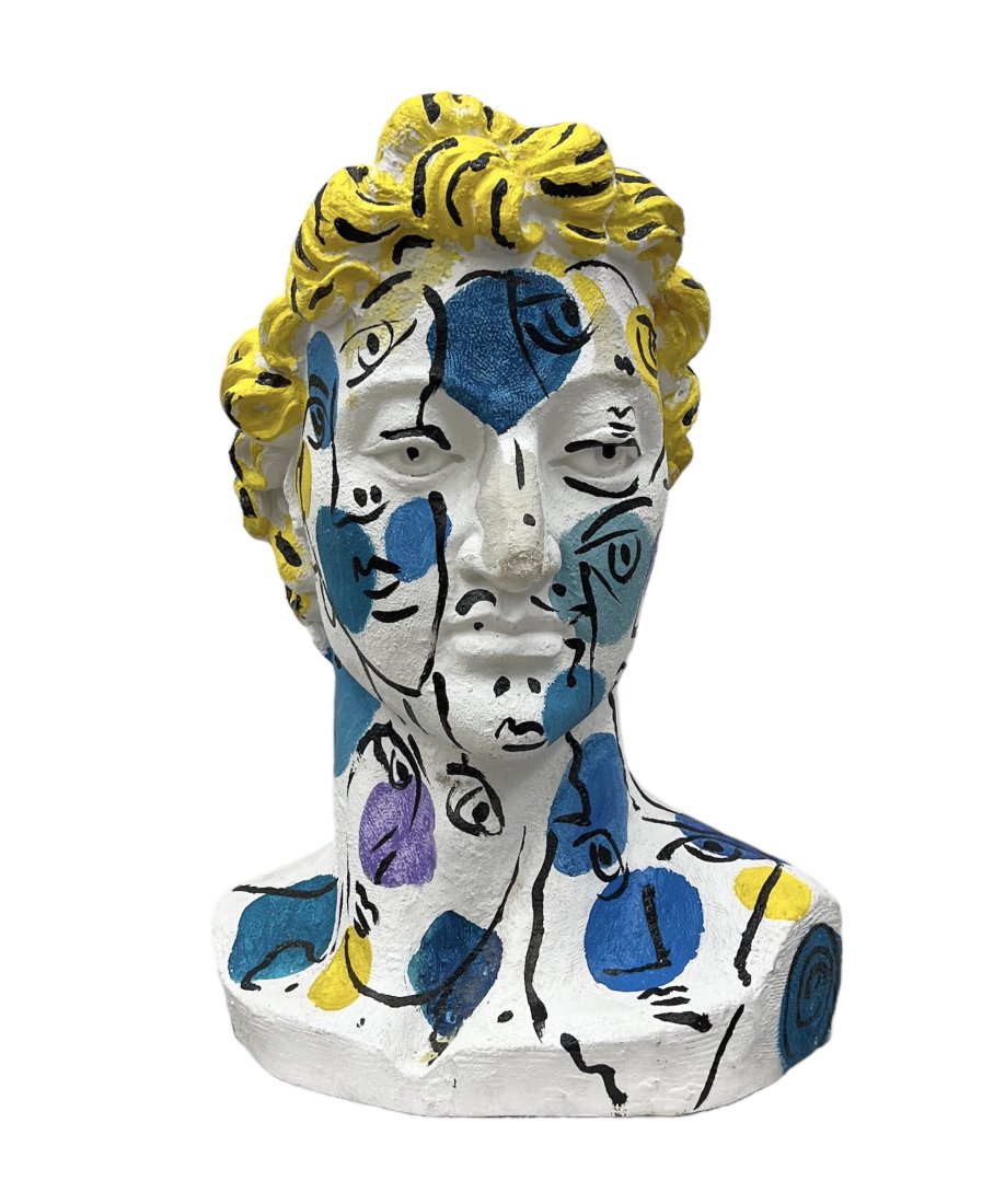 PETER KIEL (B. 1942, Germany) Painted Plaster Planter Bust Sculpture (1 of 6)