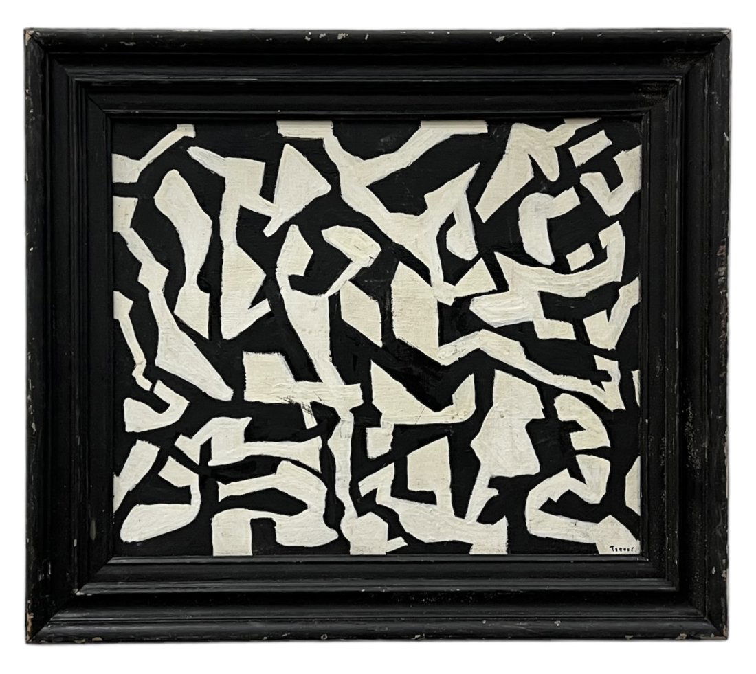 Vintage Black & White Modern Abstract Painting, Signed (1 of 3)