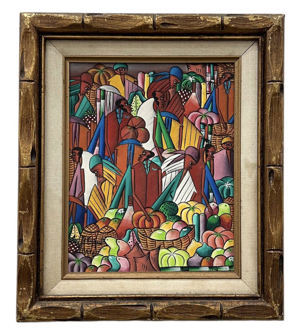 Haitian Cubist Market Scene Signed By Unknown Artist (1 of 3)