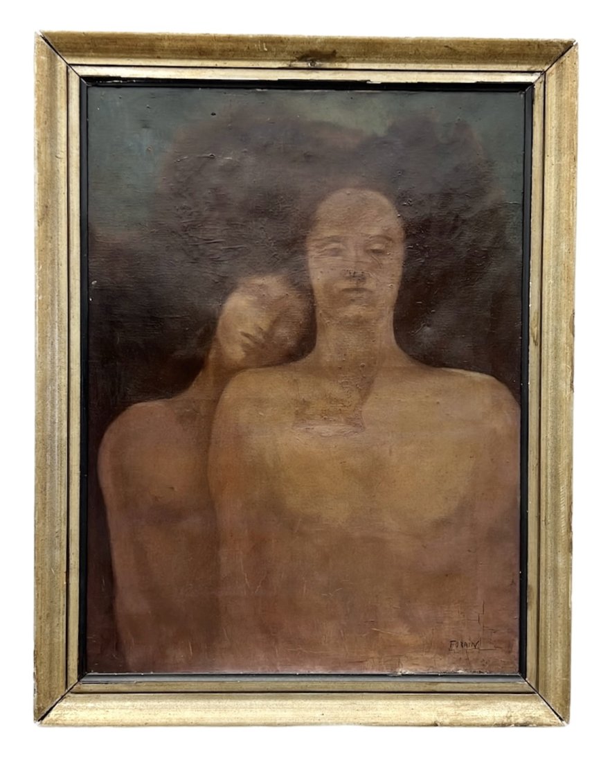 Early 20th Century French Modernist Nude Double Portrait Painting Signed Forain: Oil on canvas 31 x 24 in,36