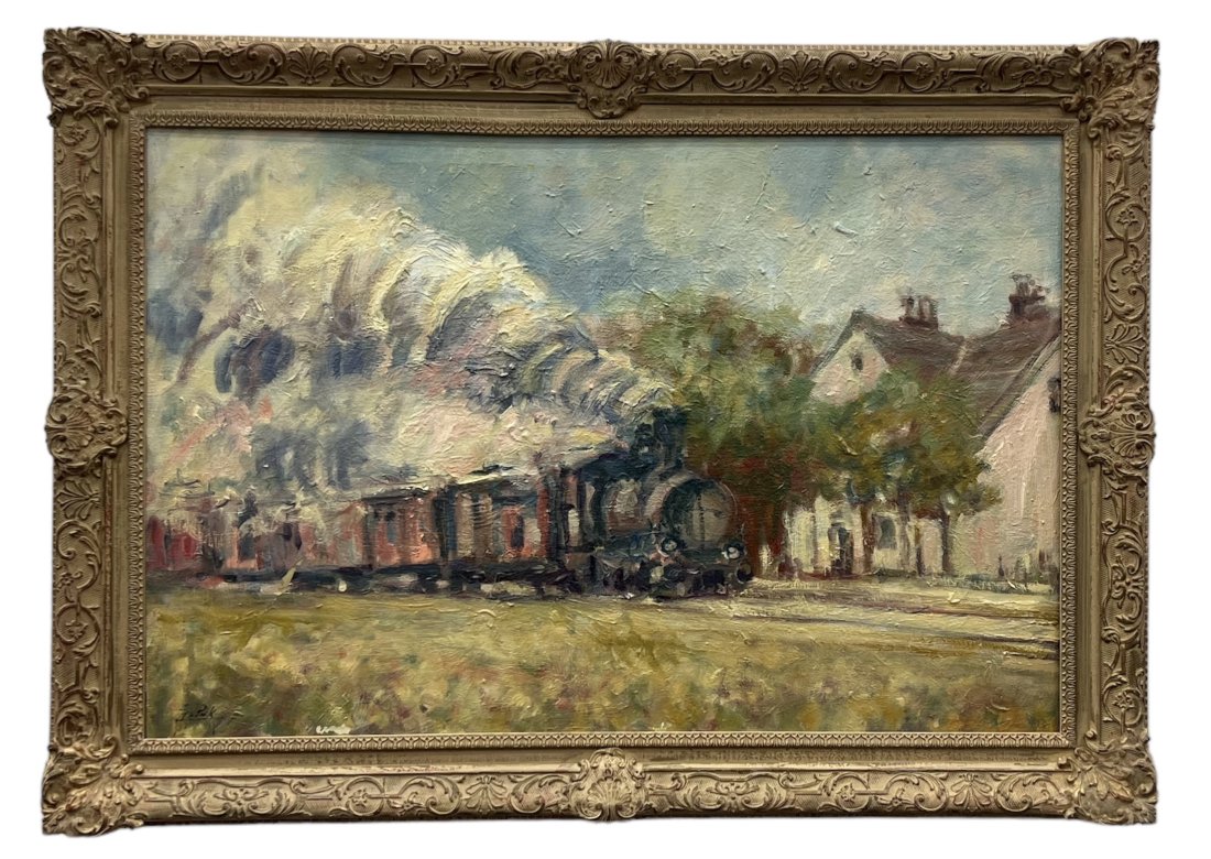 European School Impressionist Train Painting Signed Illegibly (1 of 3)