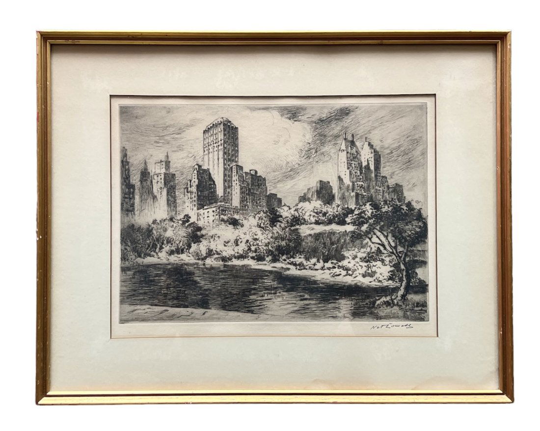 NAT LOWELL (1880-1956) Central Park South Pencil Signed Etching (1 of 3)