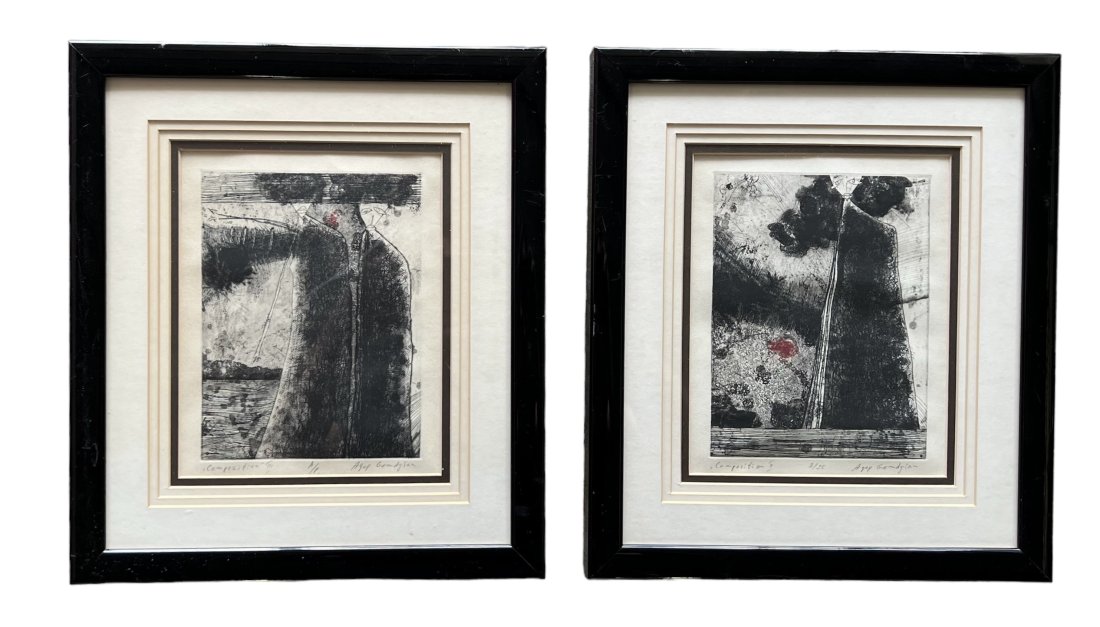 Agop Gemdjian Armenian, Bulgarian Pair Of A/P Etchings: 7.5 x 6 in, 14 x 12.5 in (framed)
