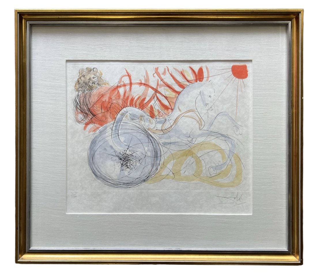 Salvador Dali Elijah and Chariot Lithograph: 23 x 19 in (sight), 34.5 x 30.5 in (framed)