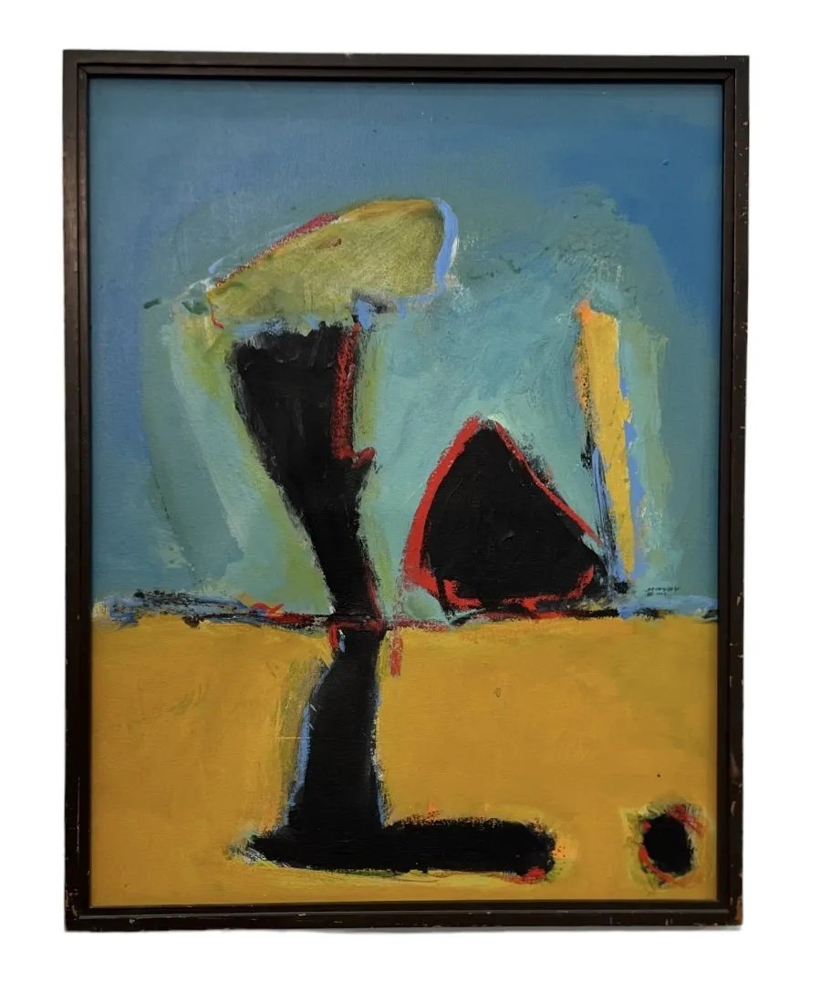 JUAN RAUL HOYOS (20th c, Colombian) "Evening" Abstract: Oil and acrylic on canvas 41 x 32 in