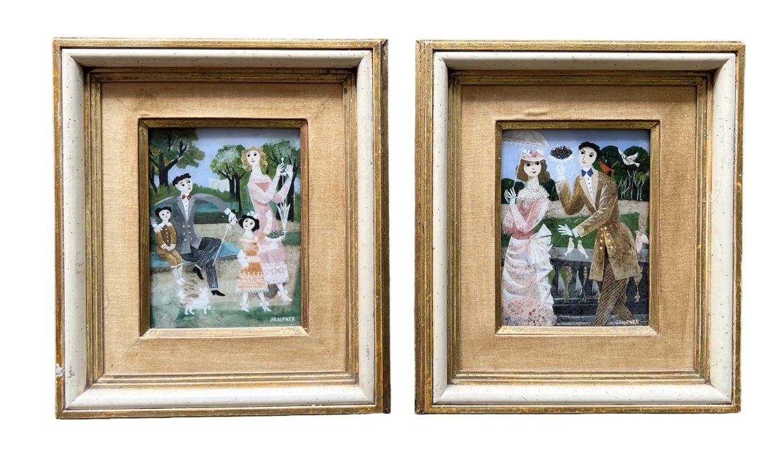 Annemarie Graupner (20th c, Switzerland) Pair Of French Paintings: Oil on board 9 x 7 in, 16.5 x 14.5 in (framed)