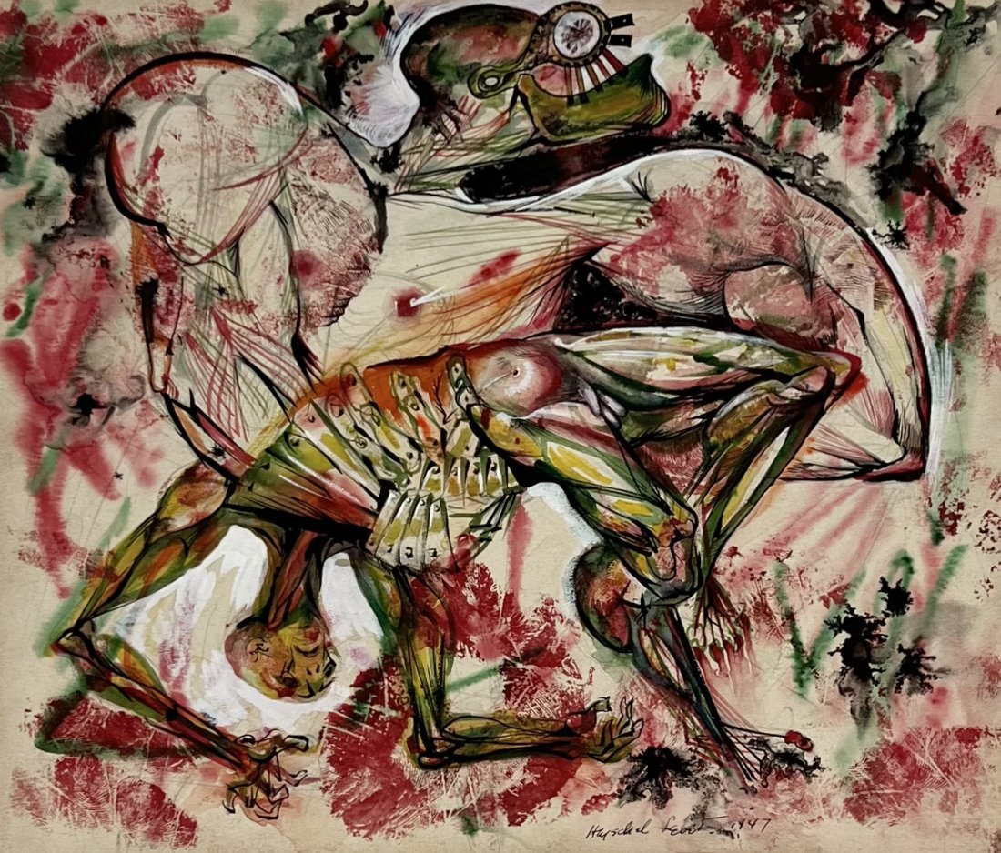 HERSCHEL LEVIT (1912-1986, American) Biomorphic Abstract Mixed Media: On paper 13 x 9 in. Born in Philadelphia in 1912, Herschel Levit studied at the Pennsylvania Academy of Fine Arts and at the Art Institute of Chicago. Levit was an influential teacher who developed th