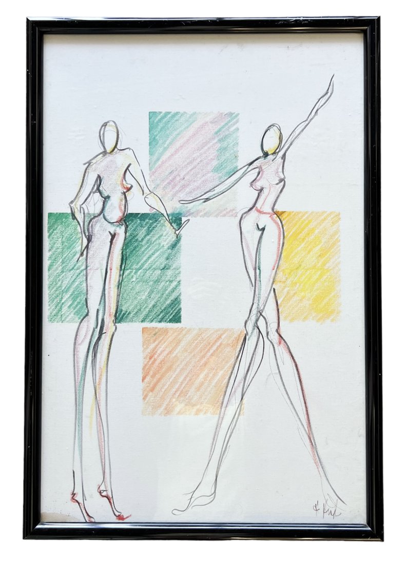 1980's Post Modernist Abstract Painting Of Figures, Signed (1 of 3)