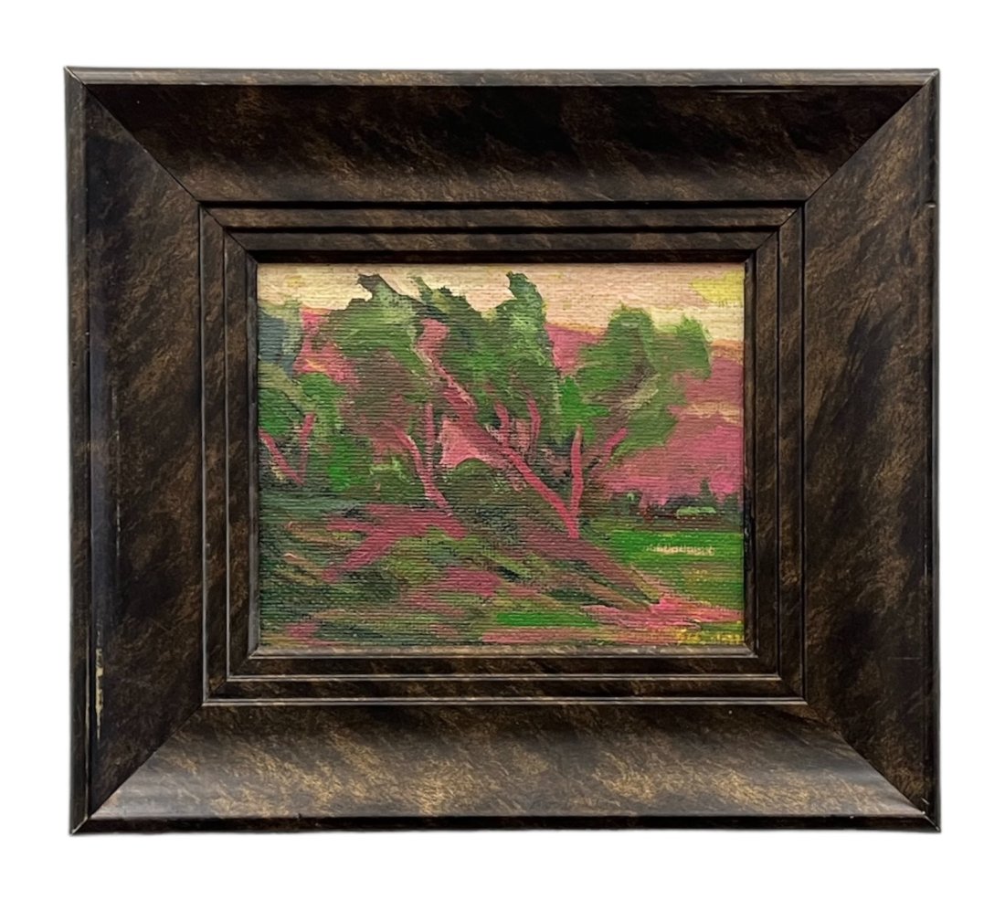 JUAN GUZMAN-MALDONADO (1948-2002, Chile, California) San Luis Obispo: Impressionist oil on board 10 x 8 in, 16.5 x 14.5 in (framed).Born in Chile in 1948, he moved to California in 1972. Previously influenced by Fauvism and Expressionism in his object and non-objective 