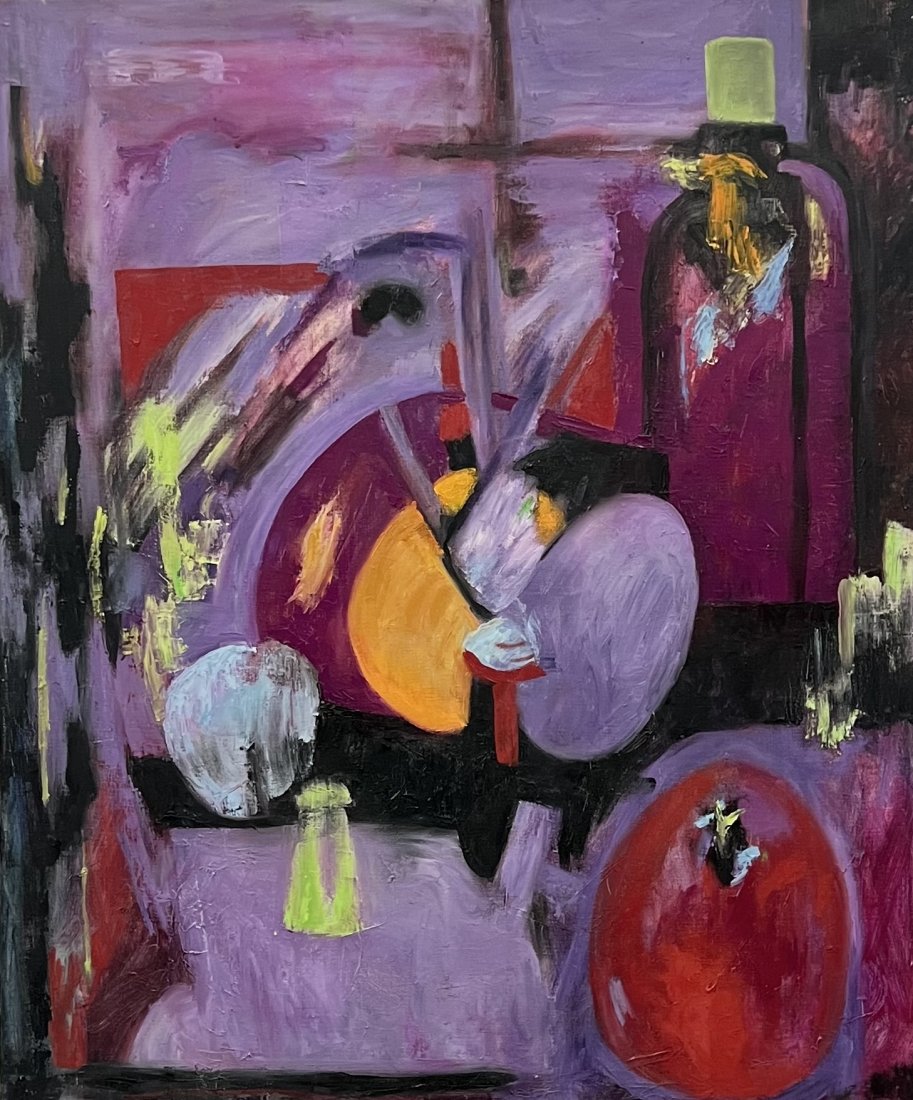 CHRISTINE OPOLOS (20th c, Greek American) MCM Still Life: Oil on canvas 36 x 30 in