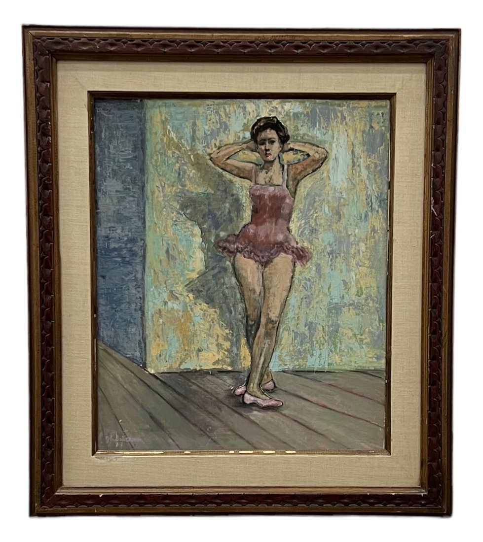 American Modernist Painting Of A Dancer, Signed: Oil on board 24 x 20 in, 33 x 29 in (framed)