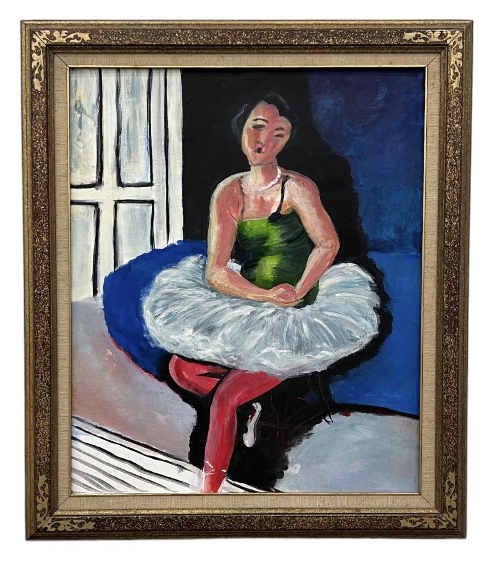 Modernist Ballerina Painting, Unsigned: Oil on board 24 x 20 in, 28 1/2 x 24 1/2 in