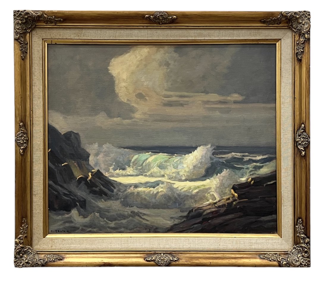 CAROL SKUTNIK (b. 1925, American) New Jersey Artist, Impressionist Seascape: Oil on canvas 24 x 20 in, 30 x 26 in (framed)
