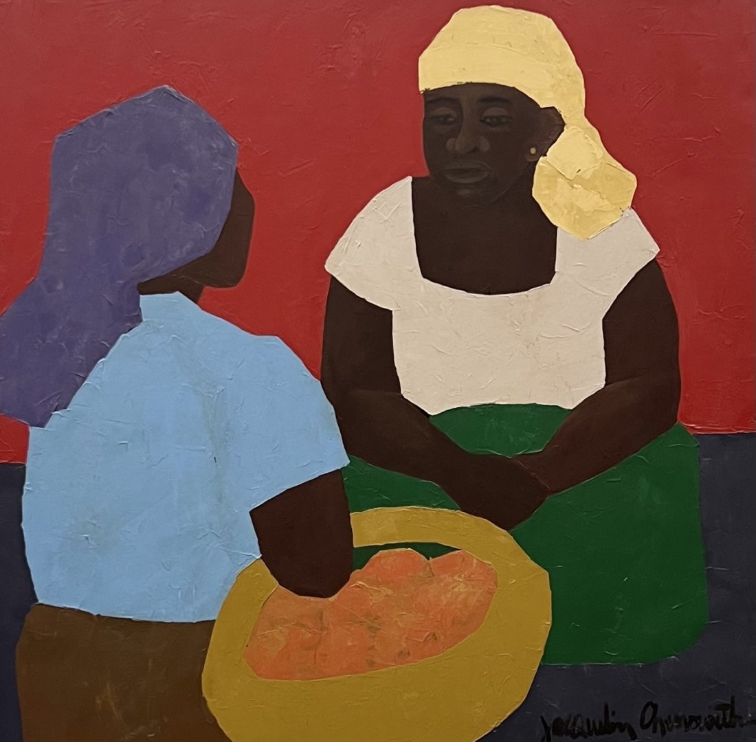 JACQUELINE CHENOWITH 20th c, Nevis Caribbean Artist: Oil on canvas 48 x 48 in