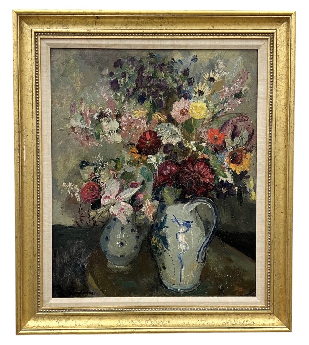 Vintage Still Life Of Flowers, Signed: Oil on board 25.5 x 21.5 in, 30 x 26 in (framed)