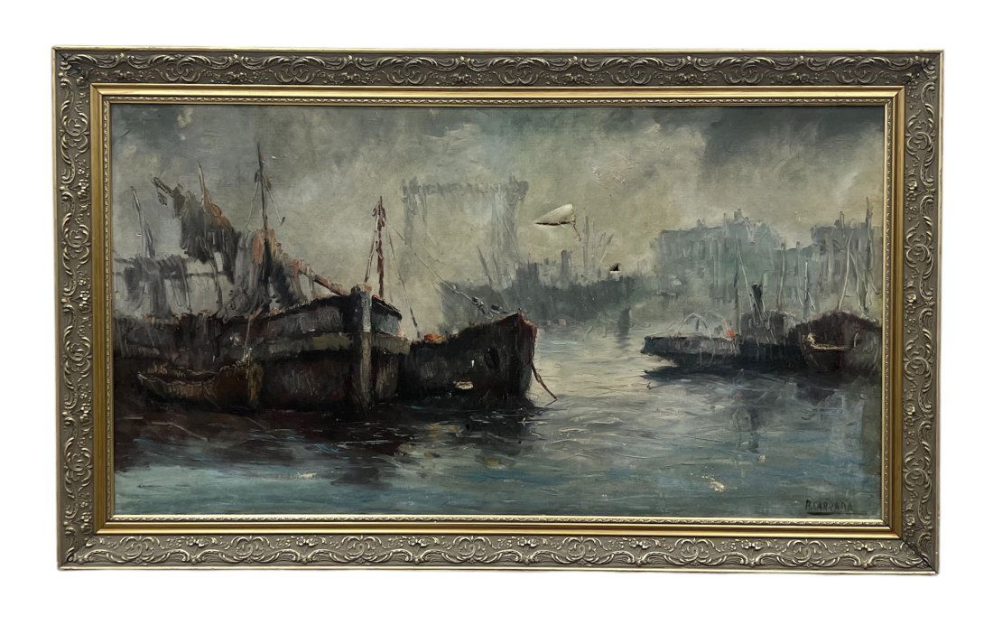Early 20th c Italian School Impressionist Venetian Harbor Scene, Signed (1 of 5)