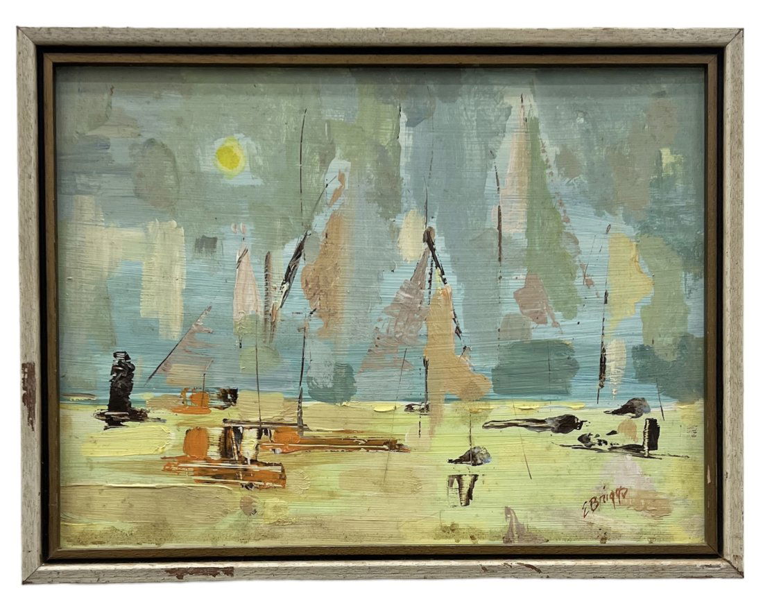 American Modernist Abstract With Sailboat Signed E. Briggs (1 of 3)