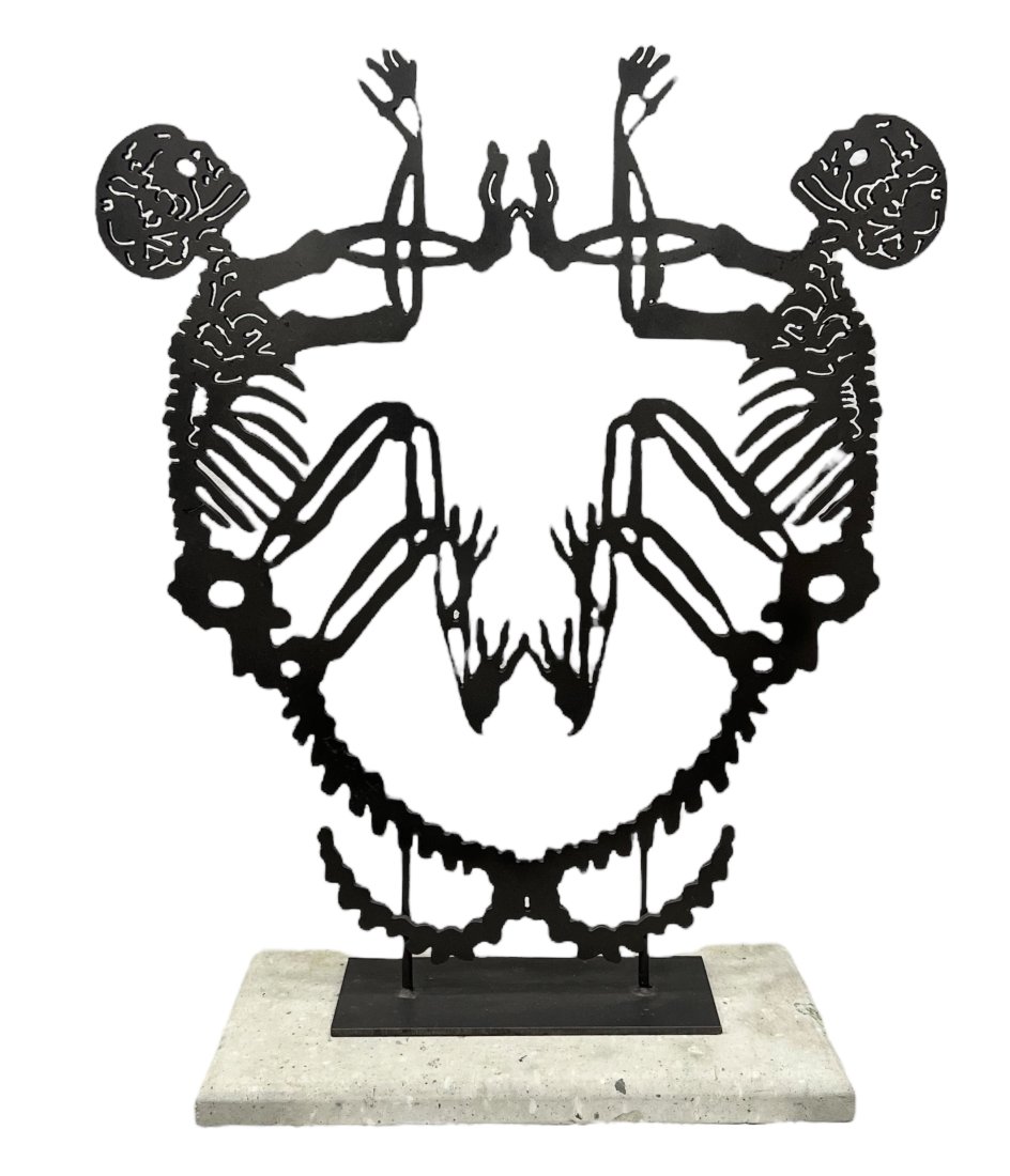 Colombian Metal Sculpture Of Skeletons: 26 x 21 x 8 in