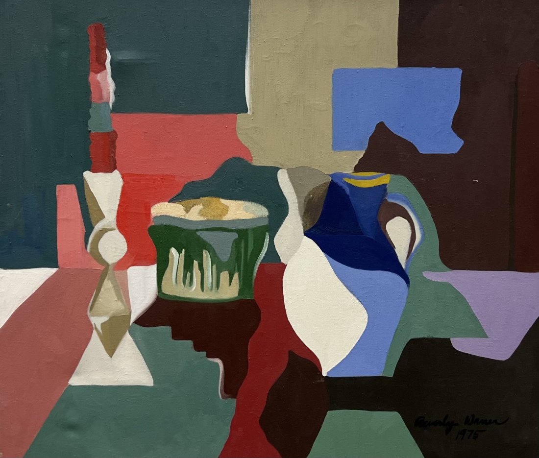 1970's Modernist Still Life Signed Beverly Wanter: Oil on canvas 30 x 25 in