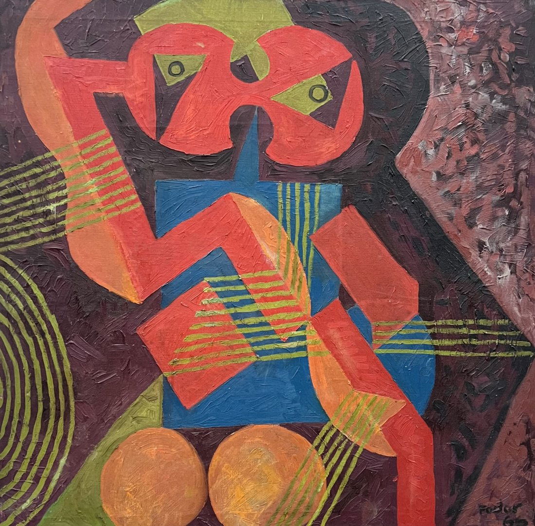 CHARLES FODOR (20th c, American) 1960's Constructivist Cubist Abstract Painting (1 of 3)