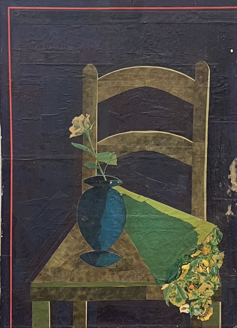 Modernist Still Life Collage, Unknown Artist: On board. Size 24 1/2 x 17 3/4 in