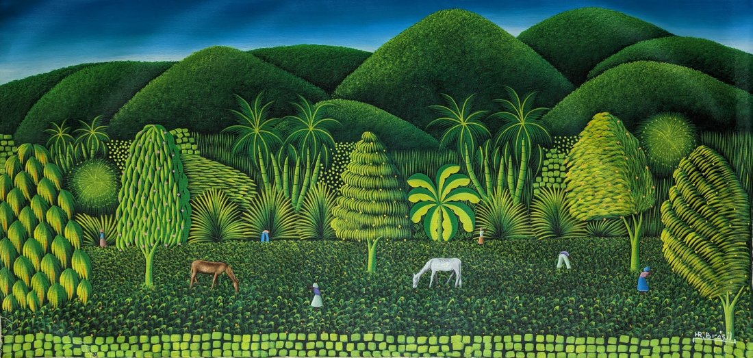 HENRI ROBERT BRESIL (1952-1999, Haiti) Jungle Landscape: Oil on canvas 48 x 24 in