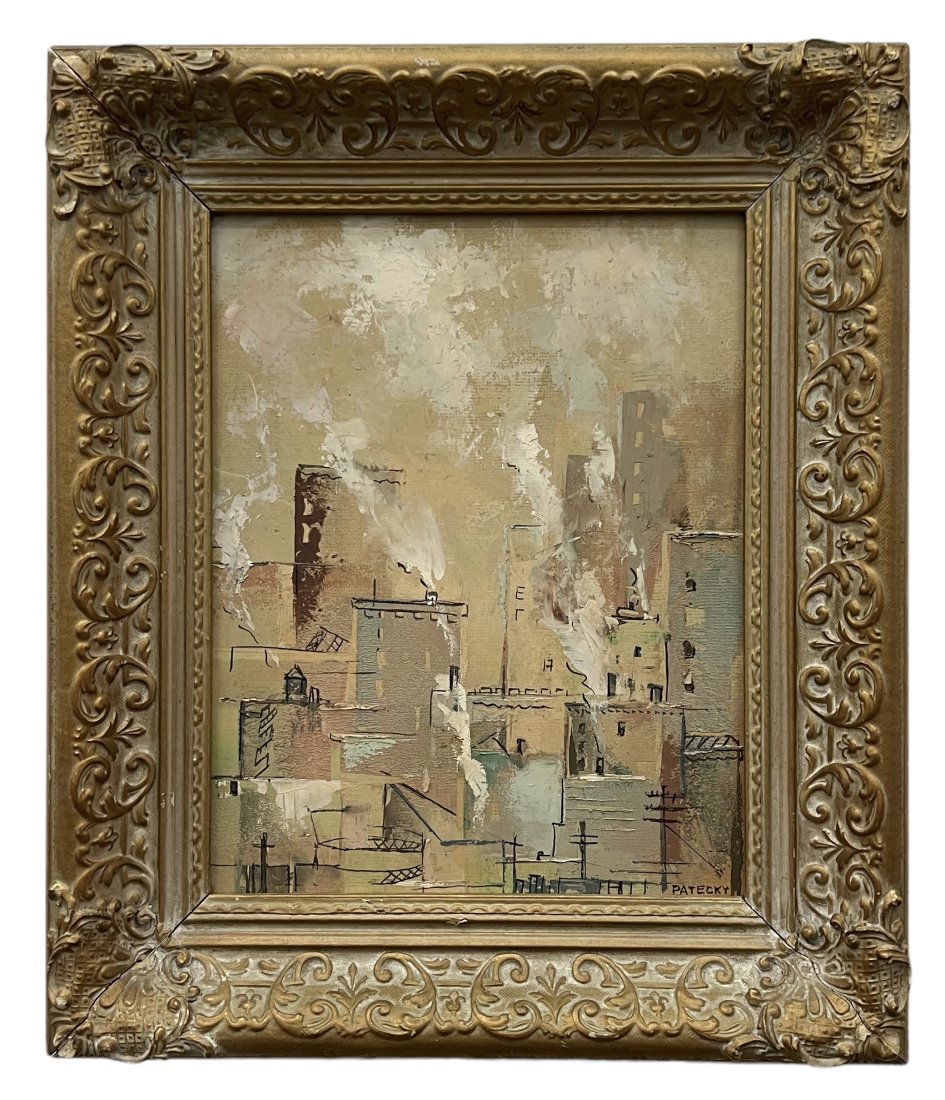 ALBERT PATECKY (1906-1994, American) Street Scene: Oil on board 15 x 12 in, 19 x 16 in (framed)