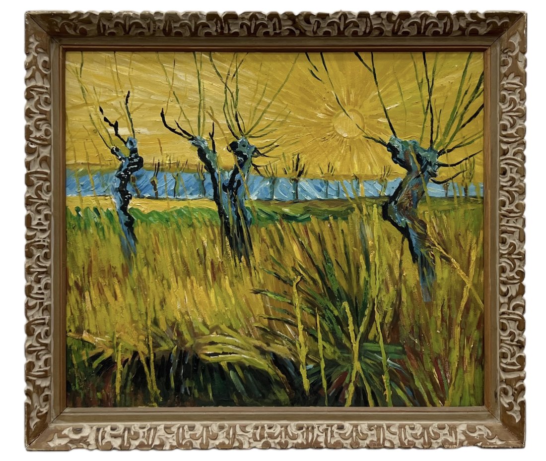 Modernist Landscape Painting, Unsigned: Oil on canvas 28 x 24 in, 32 x 28 in