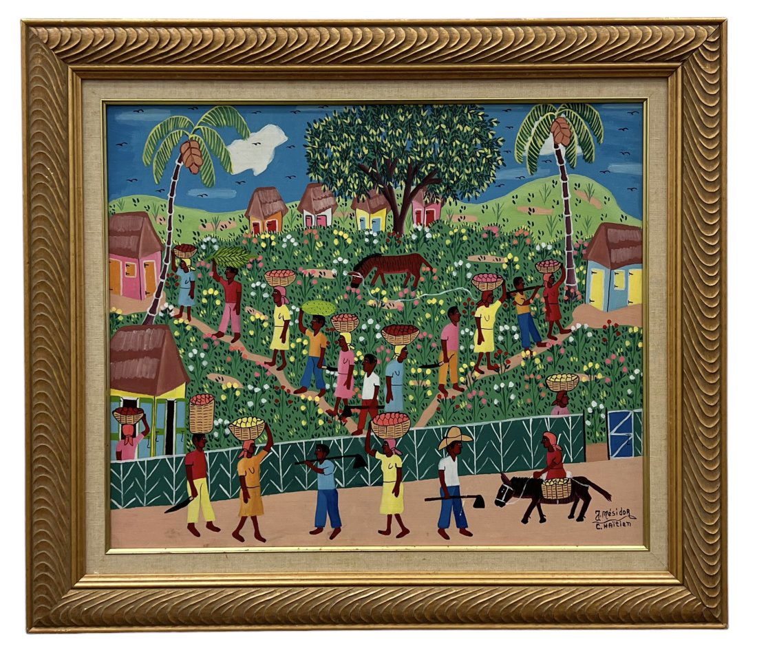 JACKSIN MESIDOR (20th c, Haiti) Naive Folk Art Painting (1 of 3)