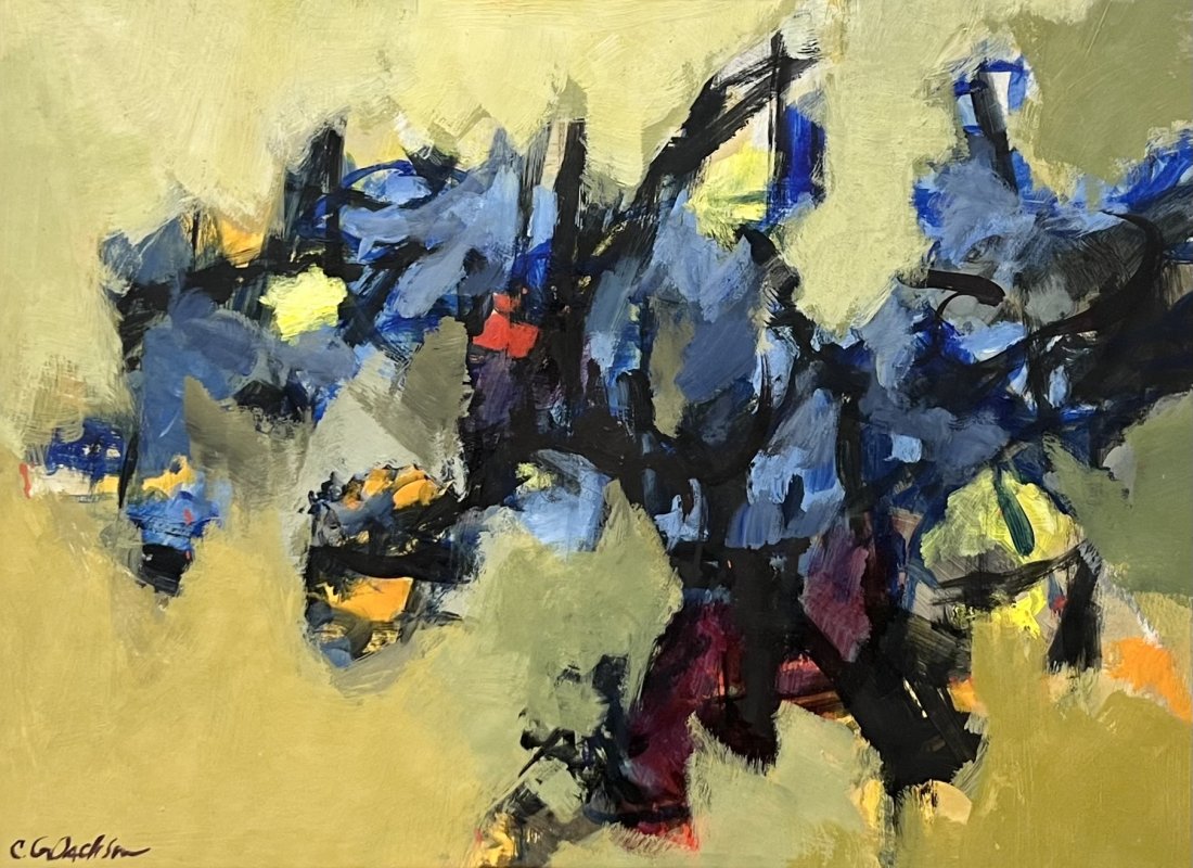 Vintage Abstract Expressionist Painting Signed Jackson: Oil on paper 23 x 16 3/4 in