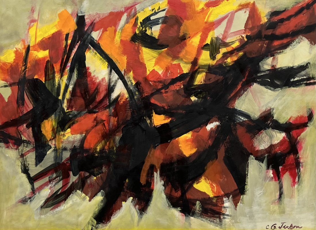 Vintage Abstract Expressionist Painting Signed Jackson: Oil on paper 23 x 16 3/4 in