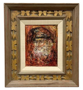 EDNA HIBEL "Old Man Of Portugal" Portrait: Oil on canvas 11 x 9 in, 19 x 17 in (framed)