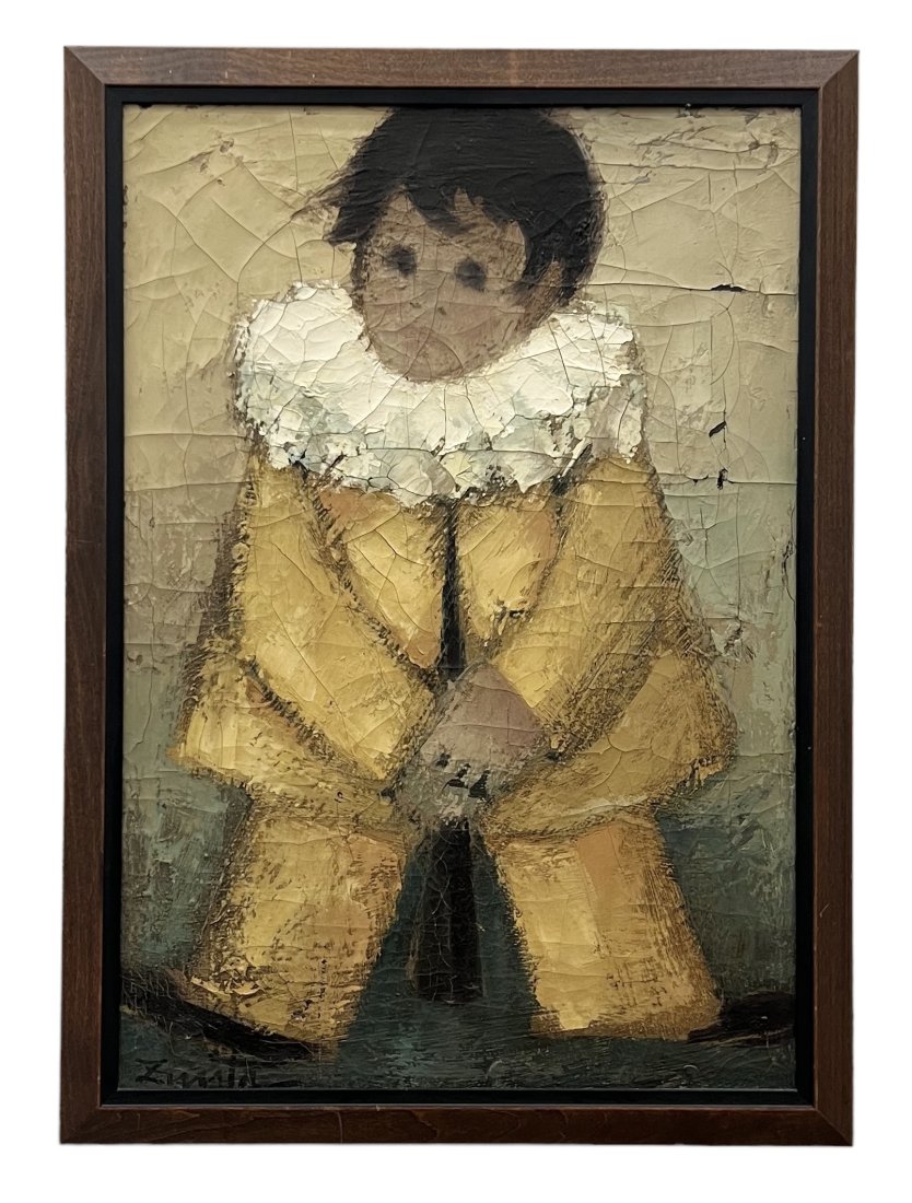 Modernist Portrait Of A Boy, Signed: Oil on canvas 22 x 15 in, 24 x 17 in (framed)