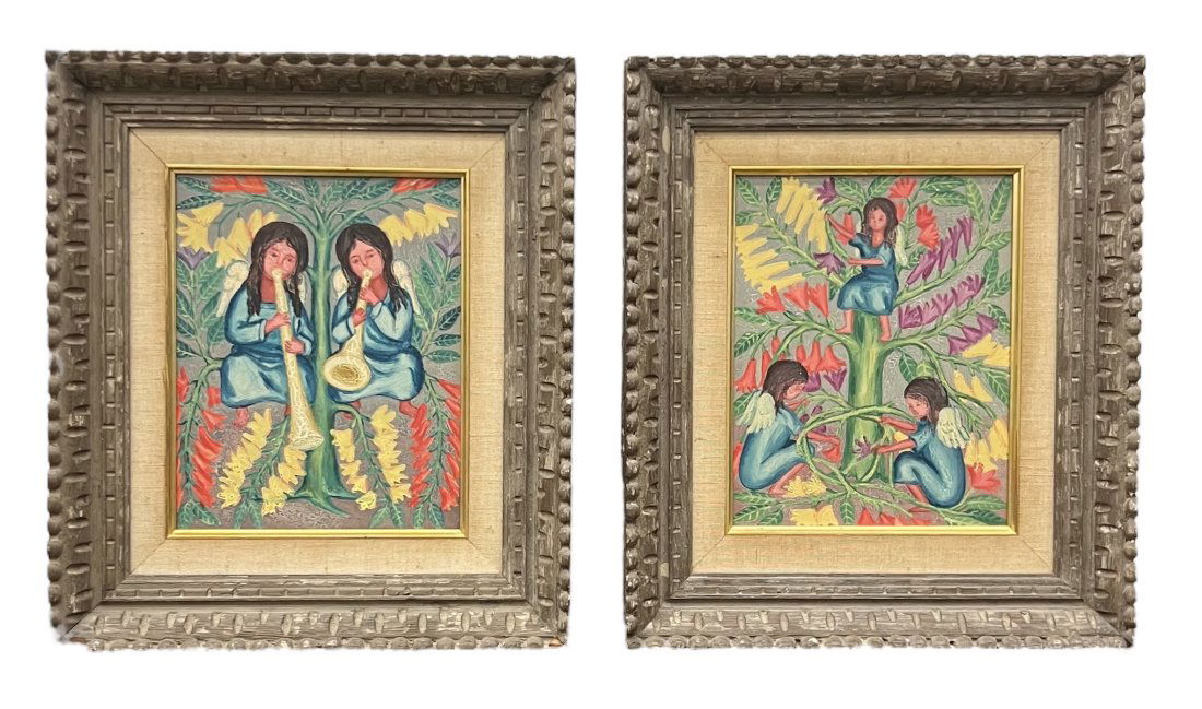 Pair Of Vintage Naive Allegorical Paintings (1 of 4)