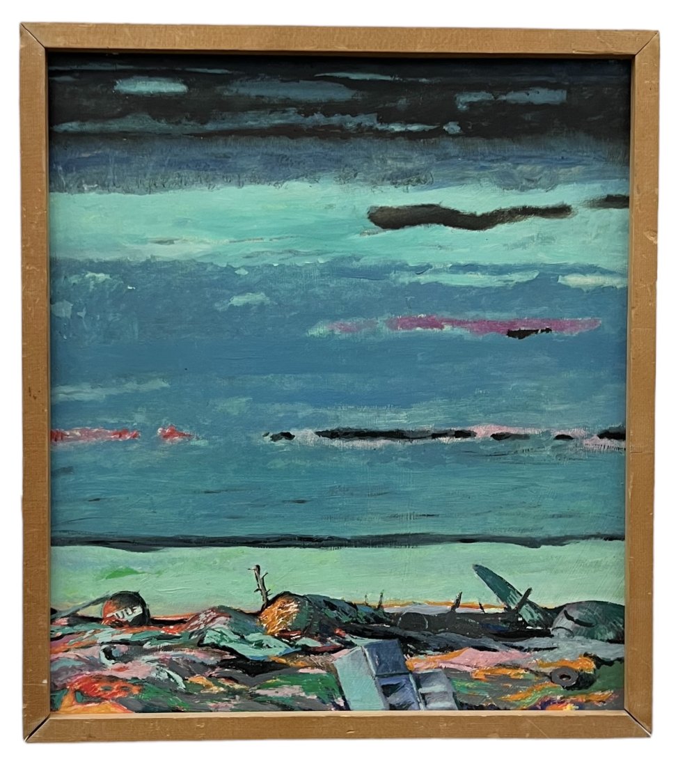 HAROLD GRAVES (20th c, American) Massachusetts Artist Coastal Scene: Oil on masonite 21.5 x 19 in (framed)