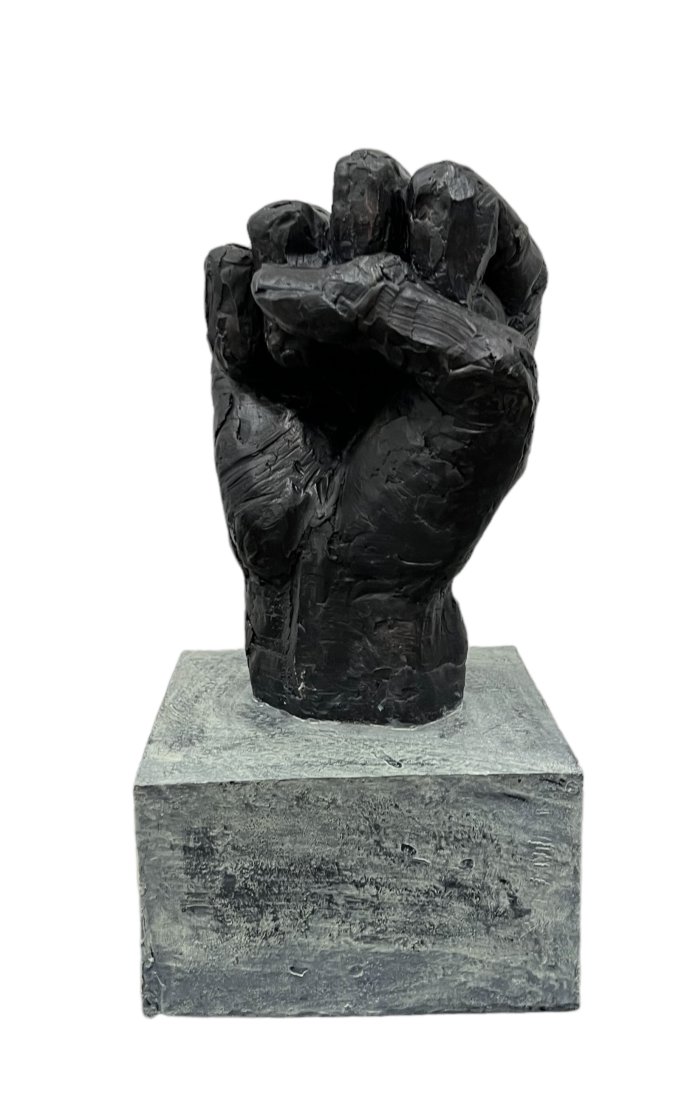 Modernist Plaster Fist Sculpture: Size 13 x 6.5 x 6.5 in