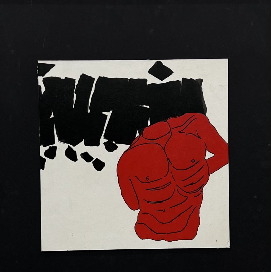 Modernist Male Toro Abstract, Signed: Mixed media 24 x 24 in