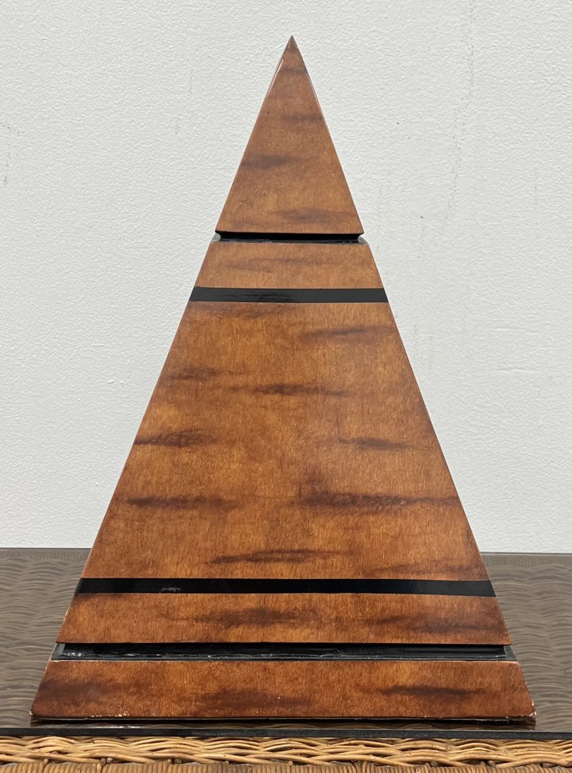 Vintage Mid-Century Wood Pyramid Sculpture: 17 x 12 x 12 in