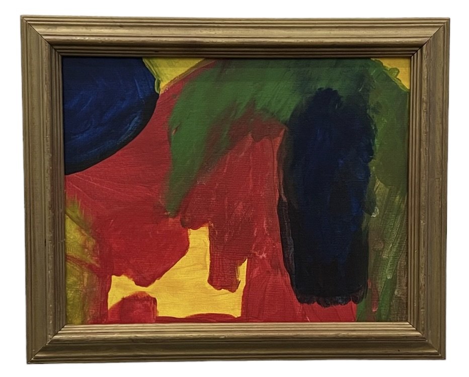Vintage Abstract Expressionist Painting, Signed Verso: Oil on board 14 x 11 in, 16 x 13 in (framed)