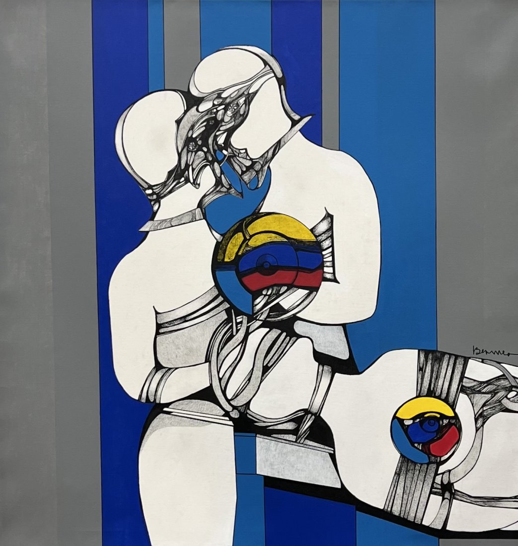 Large Surrealist Abstract Painting With Figures, Signed (1 of 3)