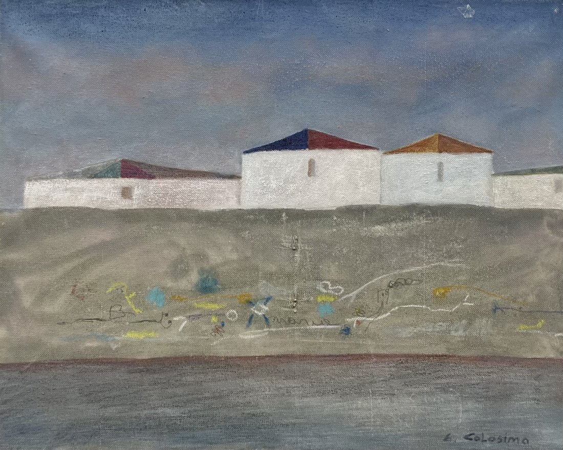 EZIO COLOSIMO (20th c, Italian) Village Scene: Oil on canvas 19.5 x 15.5 in