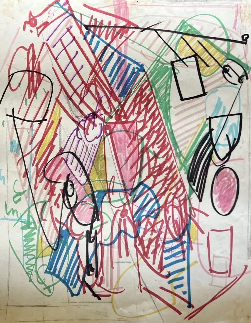 Mid-Century Modern Abstract: Mixed media on paper 24 x 19 in