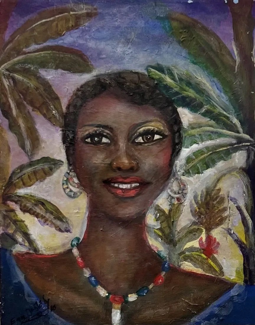 EMMANUEL DOSTALY (b. 1947, Haiti) Portrait Of A Woman: Oil on canvas 18 x 14 in