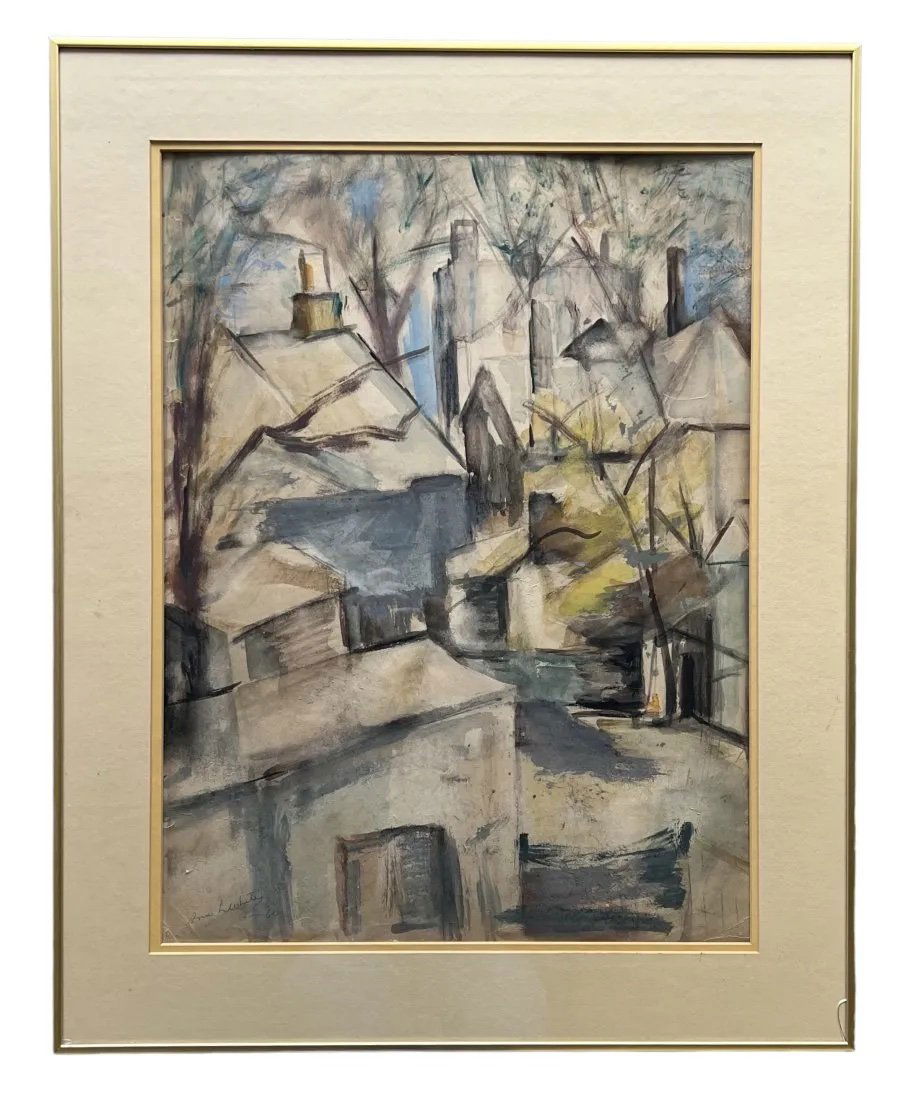 French School Modernist Village Scene Signed & Dated 1960 (1 of 4)
