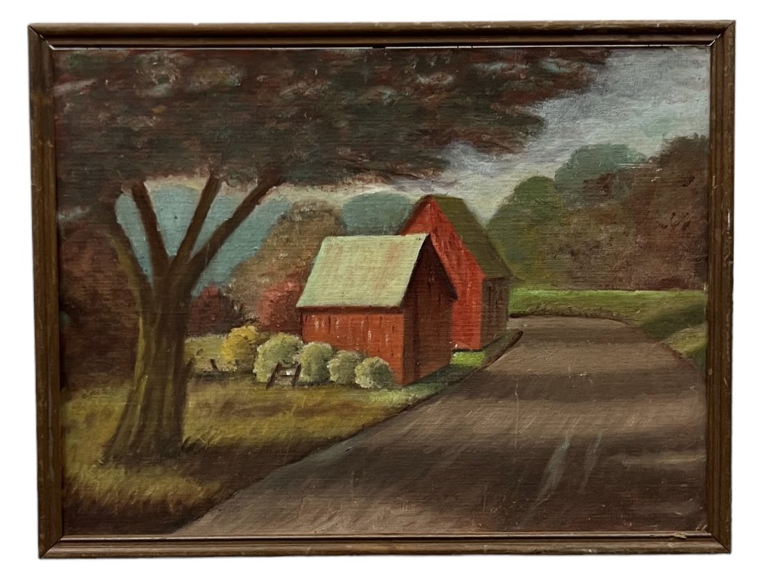 WPA American Regionalist Landscape Painting, Unsigned: Oil on board 17 x 13 in