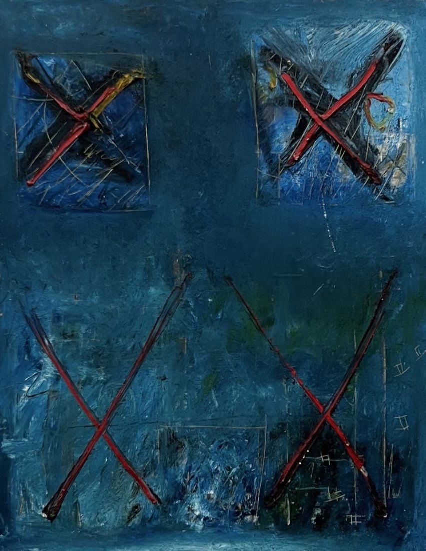 Oil & Collage Abstract Painting, Unsigned (1 of 3)